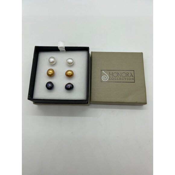 Honora Collection Freshwater Potato Pearl Stud Earrings Set in White Gold Black - Picture 8 of 16